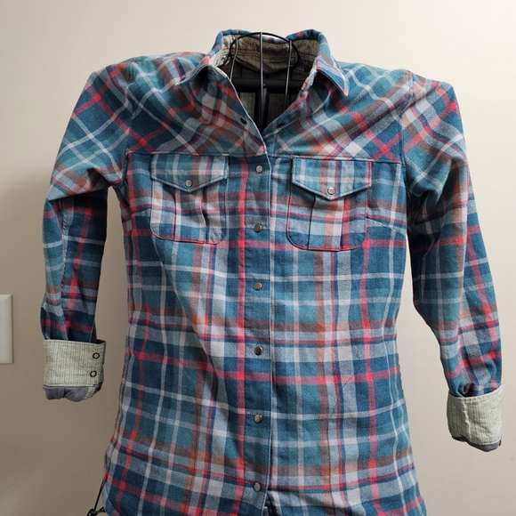 Toad&Co Tops - Toad&Co Women's Reversible Flannel Shirt Hydro Blue Teal Snap Button Small